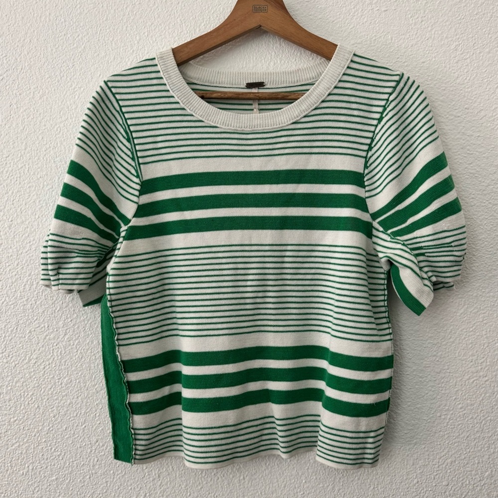Free People Womens Striped Pull Over Sweater Top Chunky Green size medium